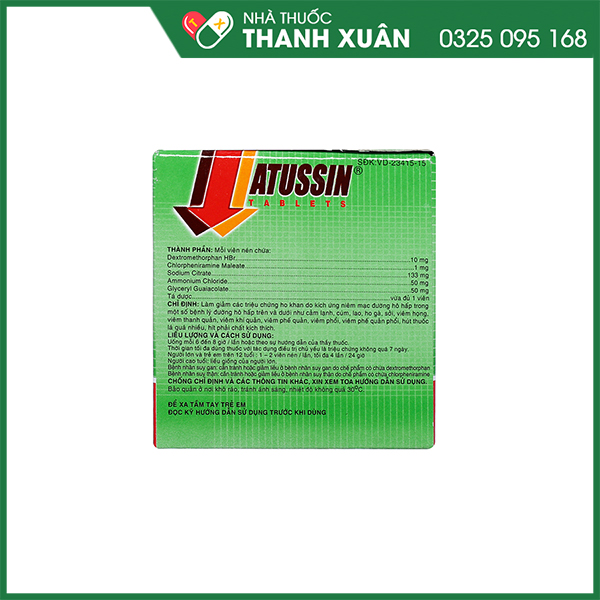 Atussin Tablets trị chứng ho trong bệnh lý hô hấp